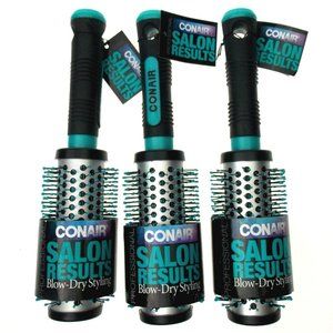 Conair Salon Results Set 3 HairbrushesBlue Blow Dry Styling Round Rubber Grip